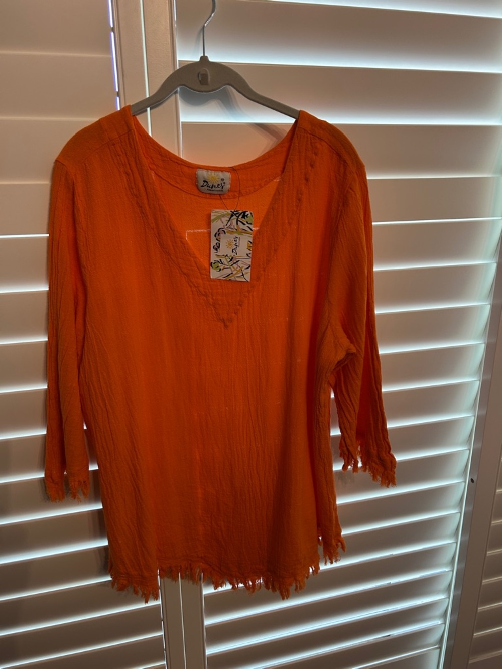 Orange V-Neck Tunic with Fringe